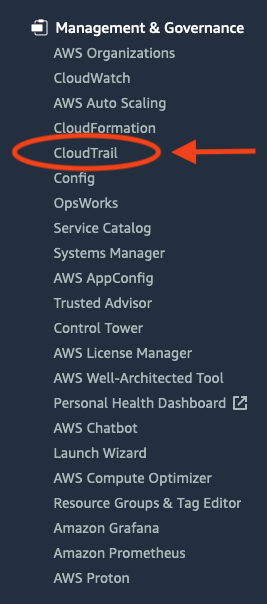 Get to CloudTrail Console