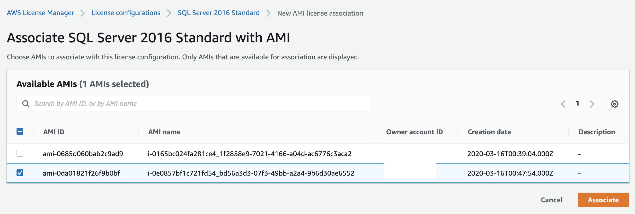 Associate SQL AMI